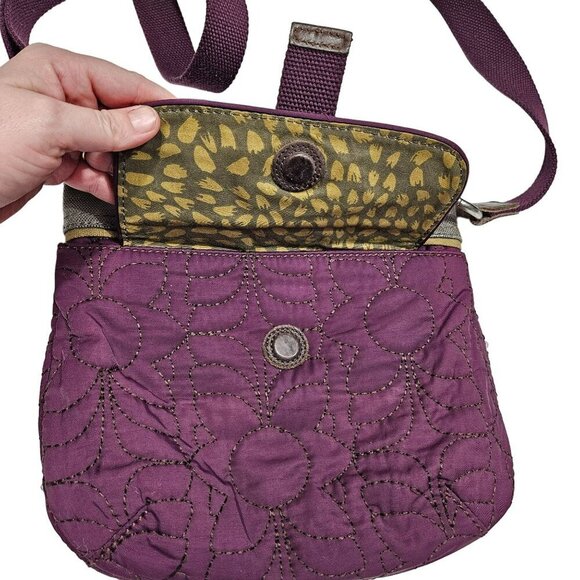 Fossil Canvas & Quilted Crossbody Bag Adjustable Strap Multi-Pocket Purple Gray - Picture 7 of 12